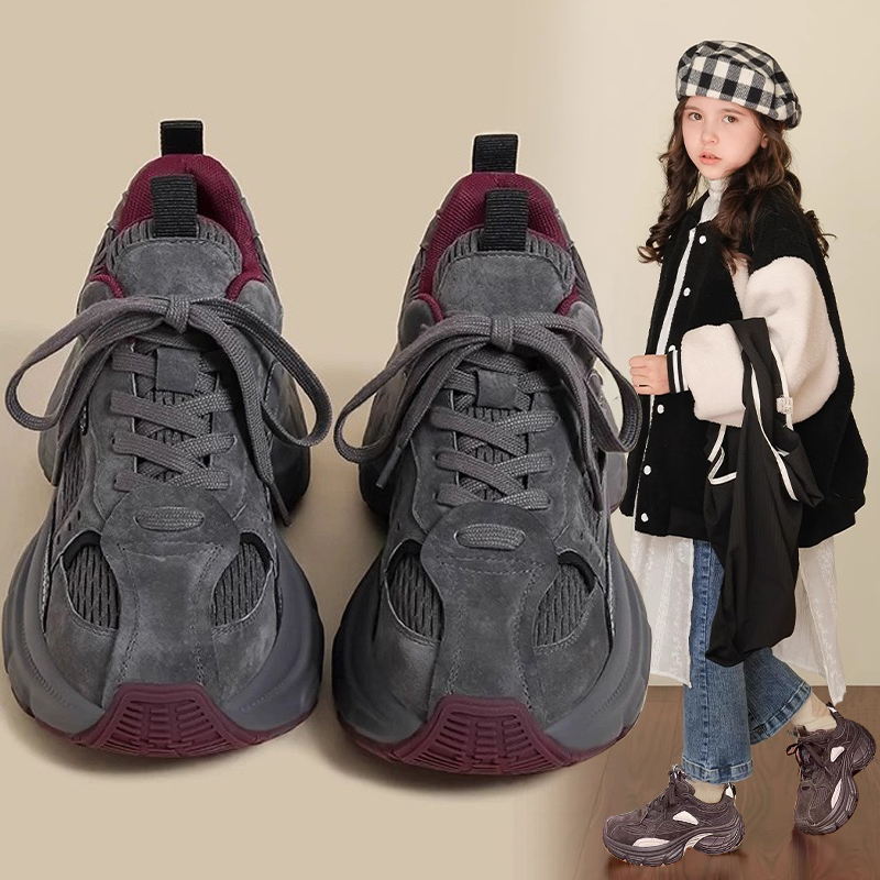 女童运动鞋2025新款秋冬款儿童加绒鞋中大童二棉老爹鞋女孩休闲鞋