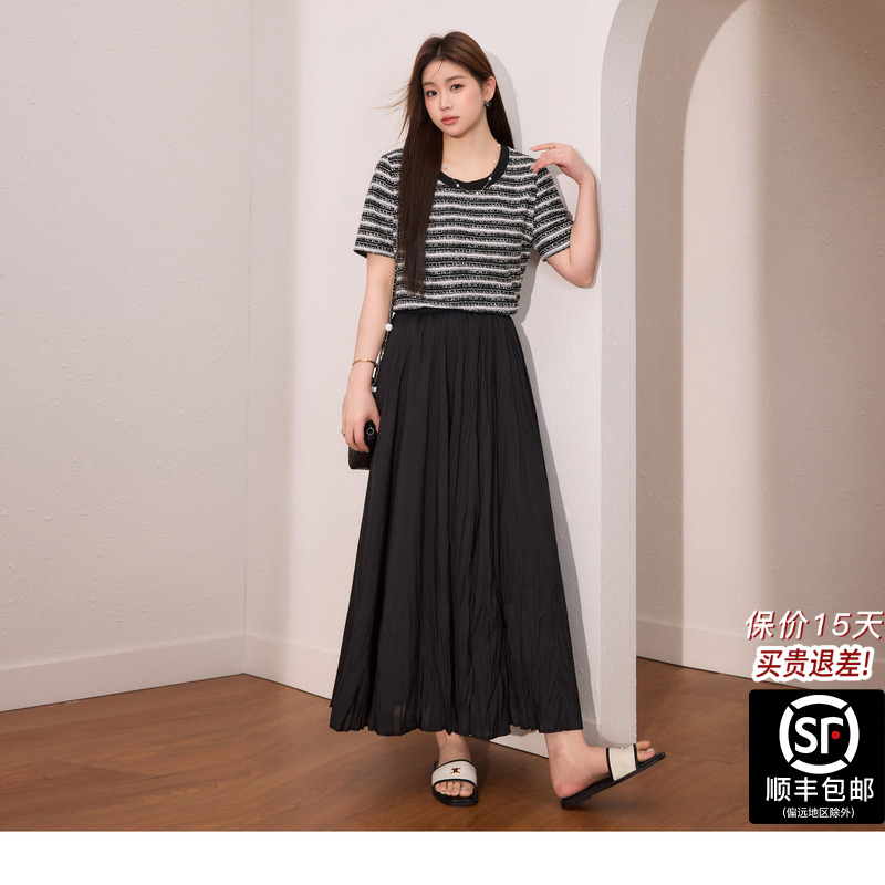 蓝语大码女装小香风提花条纹短袖T恤夏季微胖mm显瘦透气百搭上衣