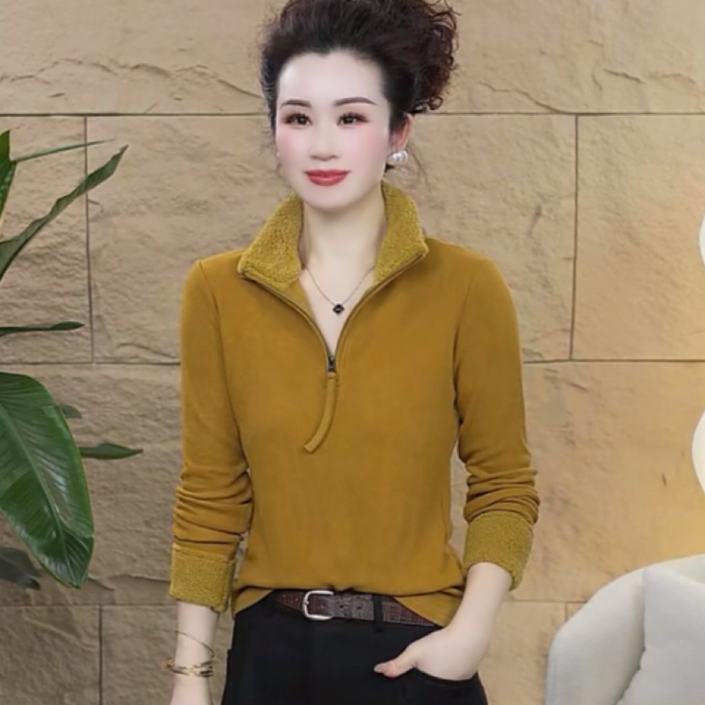 【歌莱图】2025冬款加绒时尚长袖拉链设计感休闲百搭上衣卫衣#5212