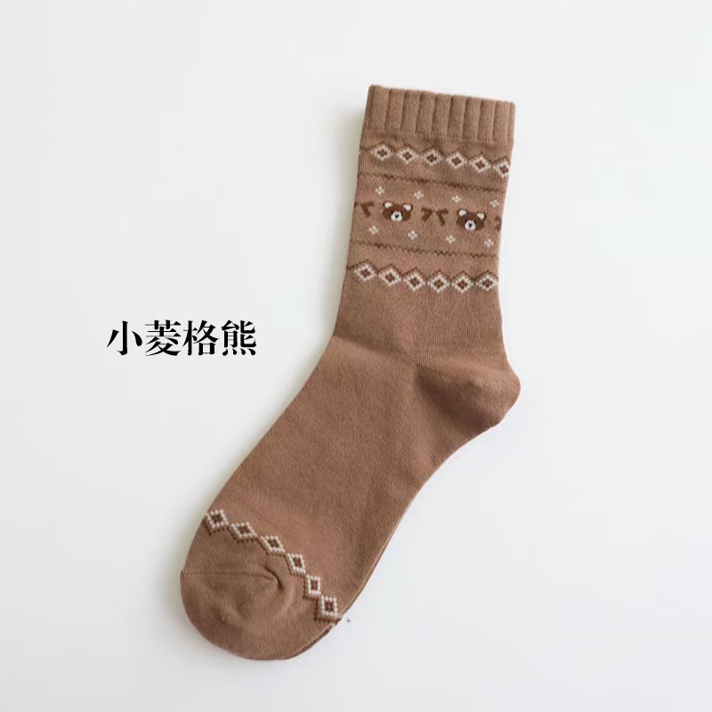 透气中筒袜秋季中筒夏季休闲风防臭公主风印花少女风