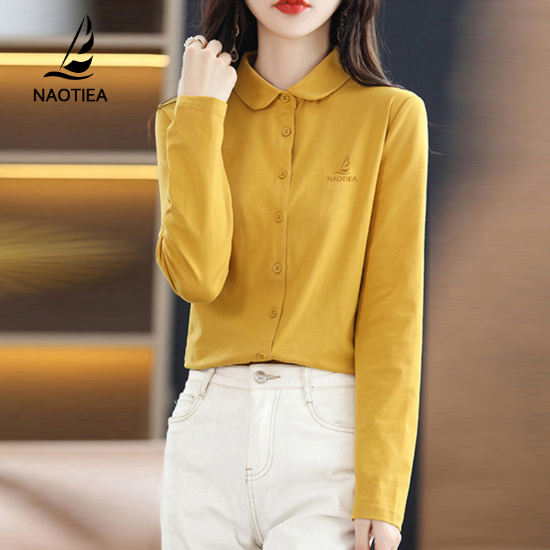 纳奥蒂尔小帆船纯棉长袖POLO衬衫女2025春秋新款翻领百搭上衣外套