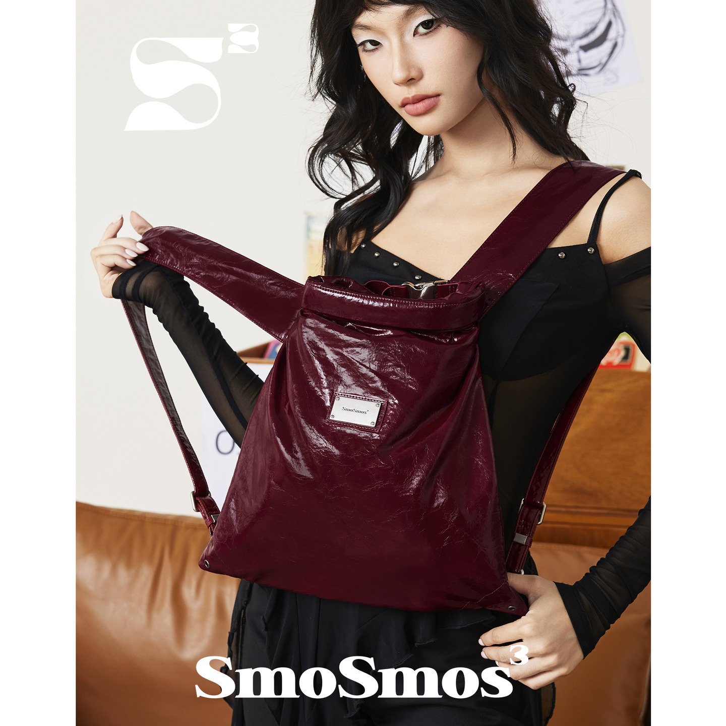 SmoSmos【千禧Boxing】原创设计机车风垃圾袋双肩包25初秋登山包