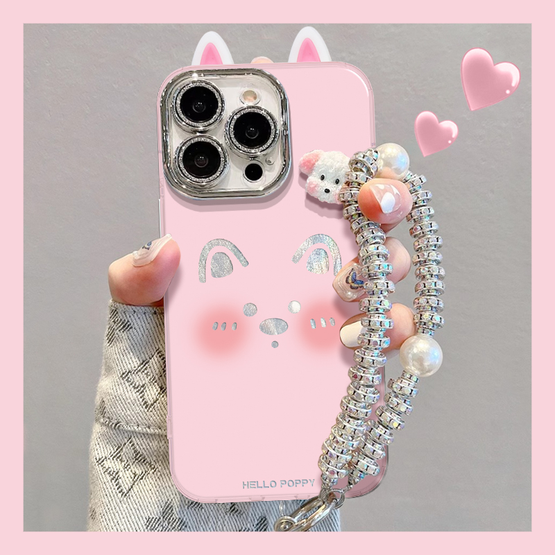 粉底小狗表情手机壳适用于苹果16/华为/oppo/vivo羽纱壳可爱网红