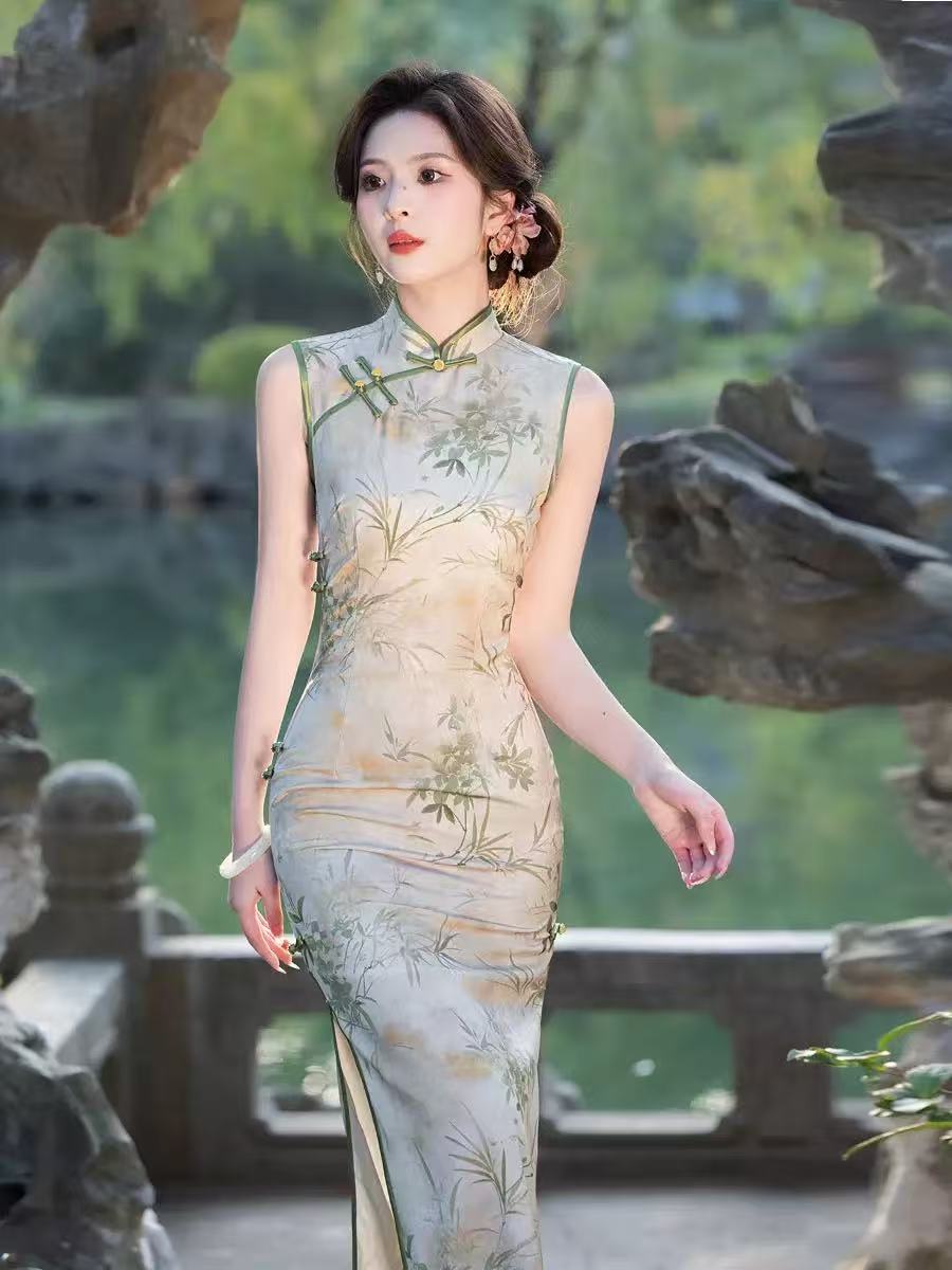C翠年轻款原创绝美旗袍2025夏季新款气质典雅减龄显瘦旗袍