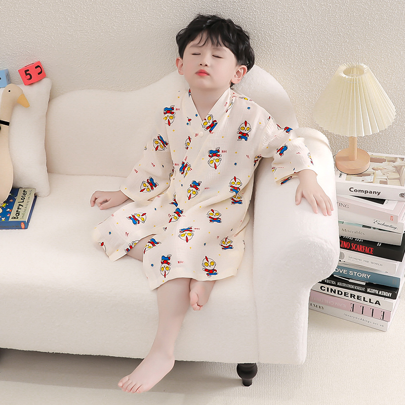 儿童浴巾全棉可穿式宝宝洗澡浴袍长袖空调服小男孩夏季家居服睡袍