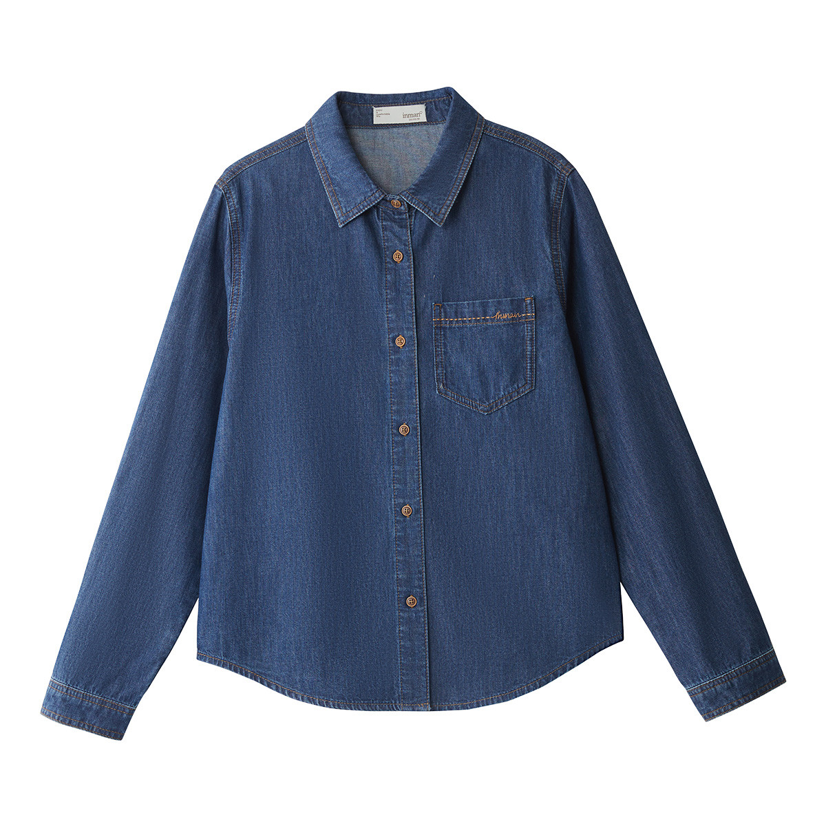 【欧若风】茵曼25新款春纯棉舒适复古软牛仔衬衫女衬衫女秋冬内搭