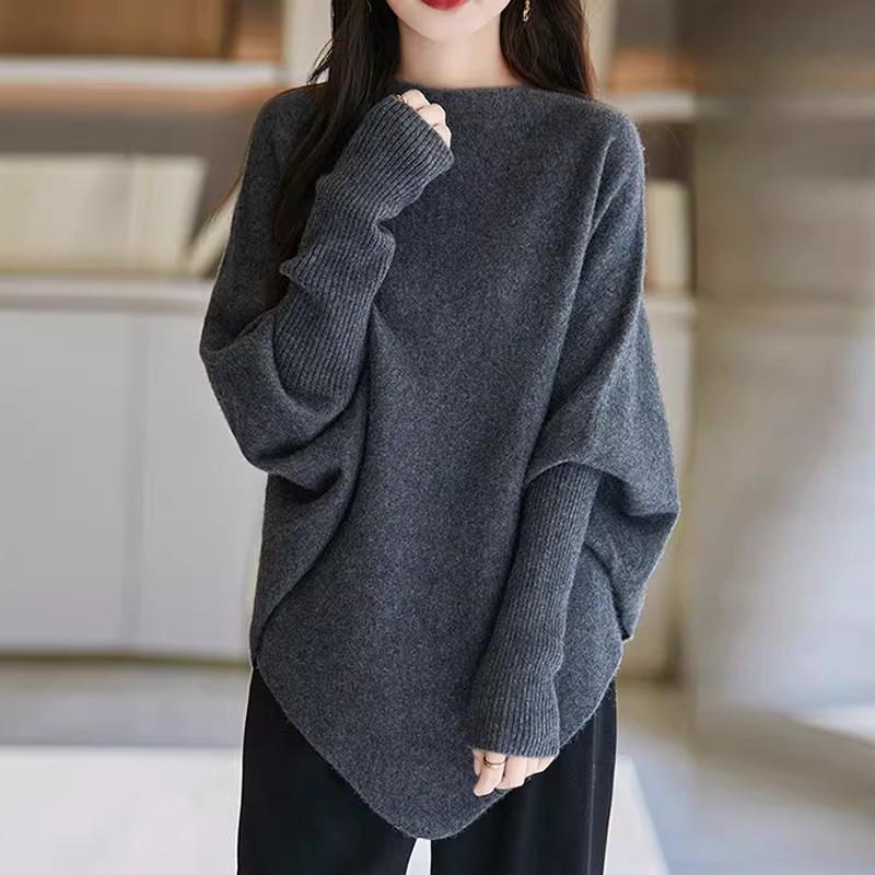 鄂尔多斯市羊绒衫女秋冬新款宽松针织慵懒风羊毛外穿毛衣蝙蝠衫