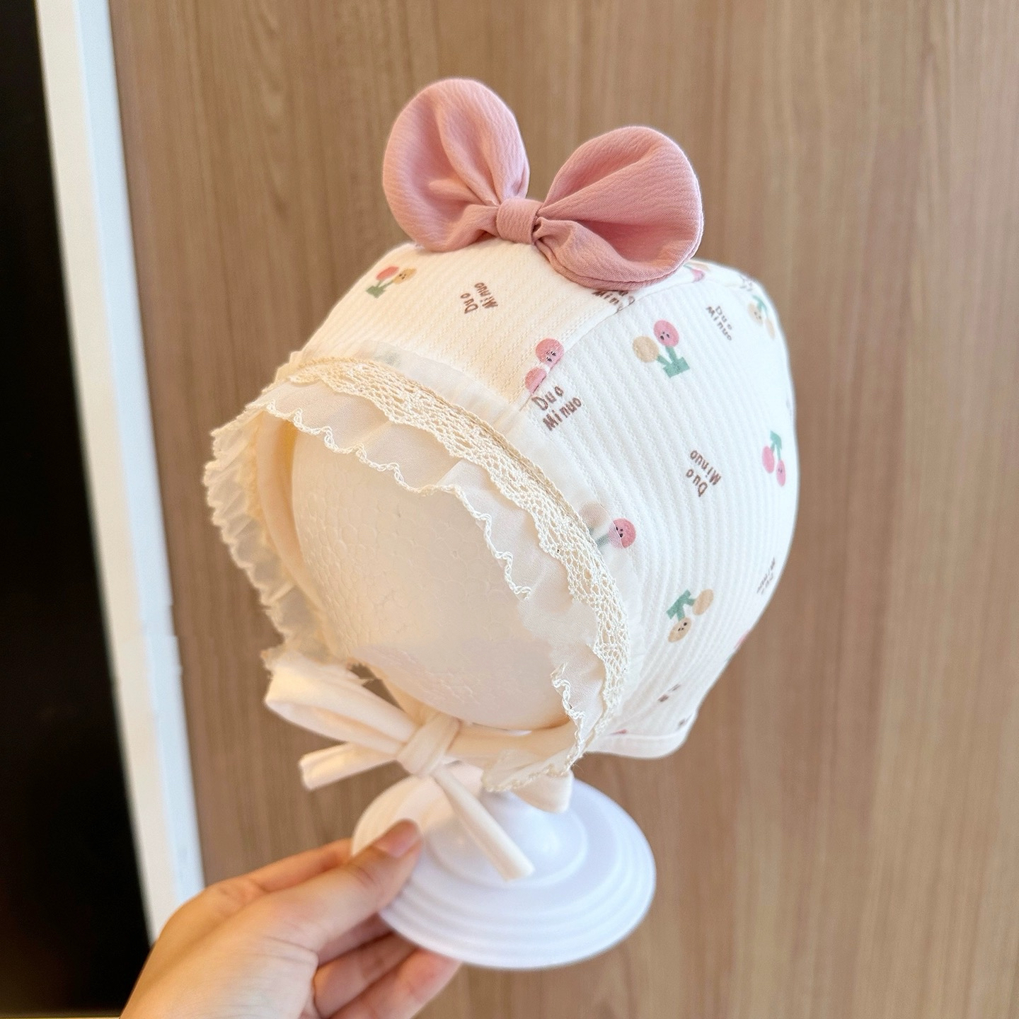 婴儿帽子女宝宝护耳帽春秋款外出防风帽洋气花边蝴蝶结公主包头帽