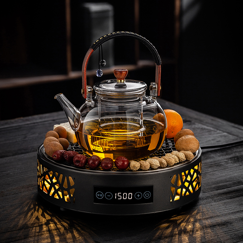 2025新款蒸煮茶壶高硼硅玻璃围炉煮茶套装仿炭火家用耐高温电茶炉