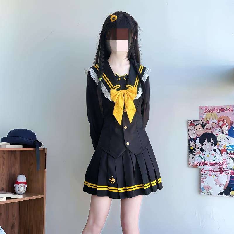 川海阁【黑喵金铃】长袖原创正版JK水手服学院风套装黑金色甜美可爱