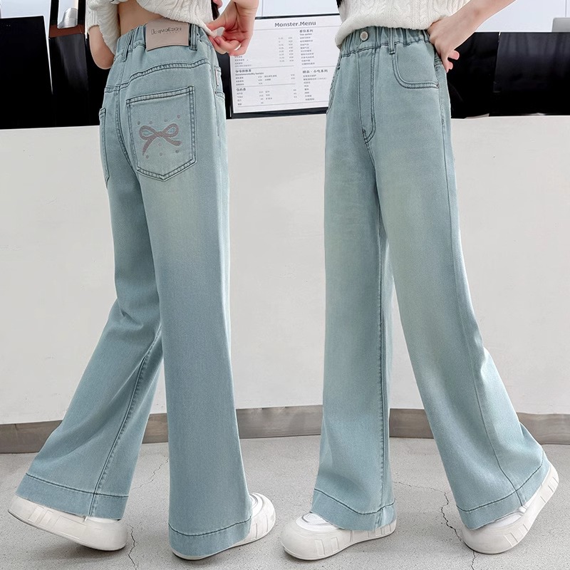 女童牛仔裤春秋款2025新款儿童爆款直筒裤初中生中大童裤子阔腿裤