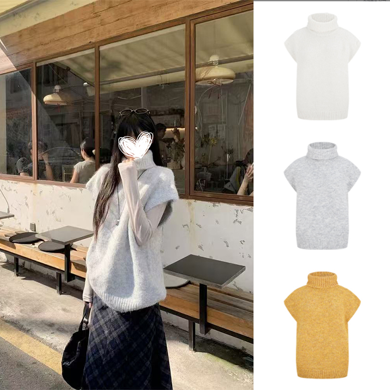 Moses Queen/魔西女王韩系高领背心针织衫女秋慵懒松弛感叠穿上衣