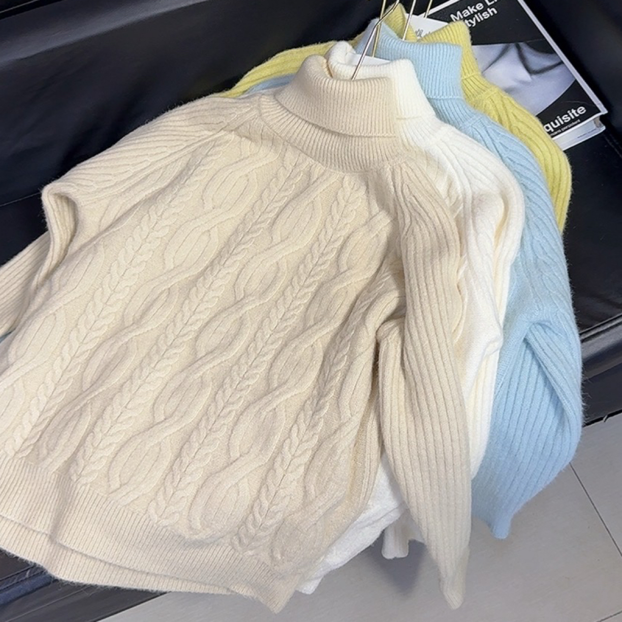 T糖果系高级感纯色高领针织毛衣