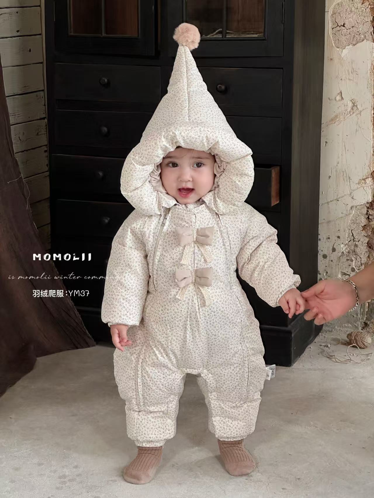 茉茉哩婴幼儿女童加厚连体衣90白鸭绒羽绒服冬季新生儿外出服6037