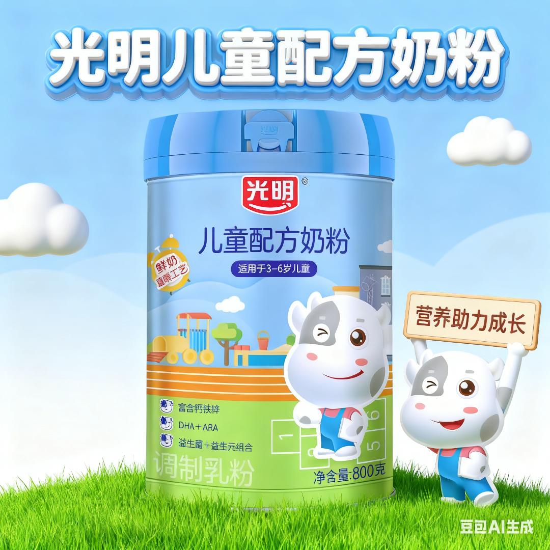 光明儿童配方奶粉3-6岁高钙铁锌益生元益生菌奶粉含DHA生牛乳800g