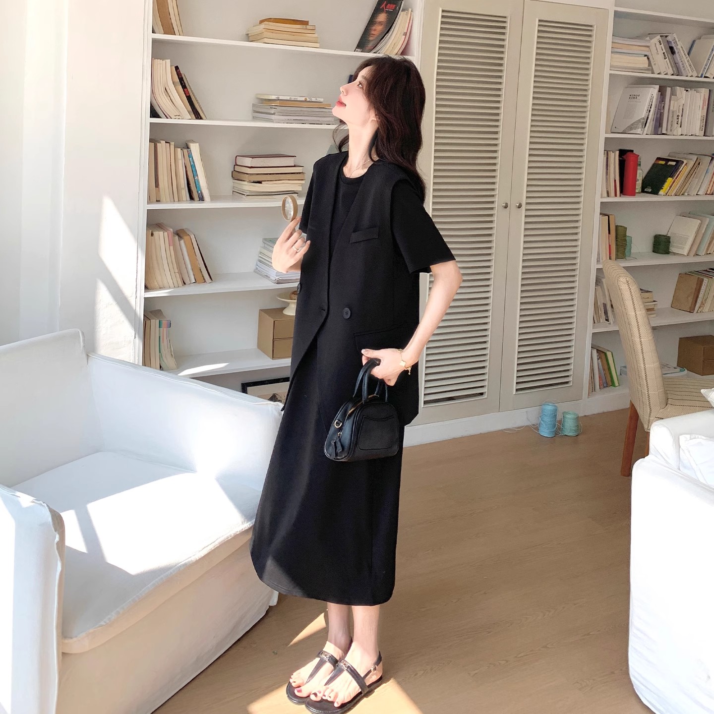 大码西装马甲休闲T恤连衣裙套装女夏日气质高级感韩系穿搭一整套