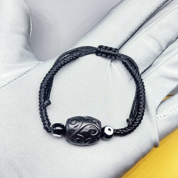 戈壁玉黑石头手链手工编织可调节手绳手链