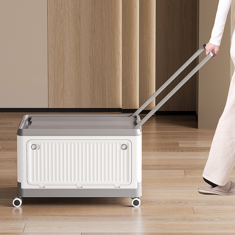 车载收纳箱 零食书本整理箱拉杆移动小推车侧开折叠箱