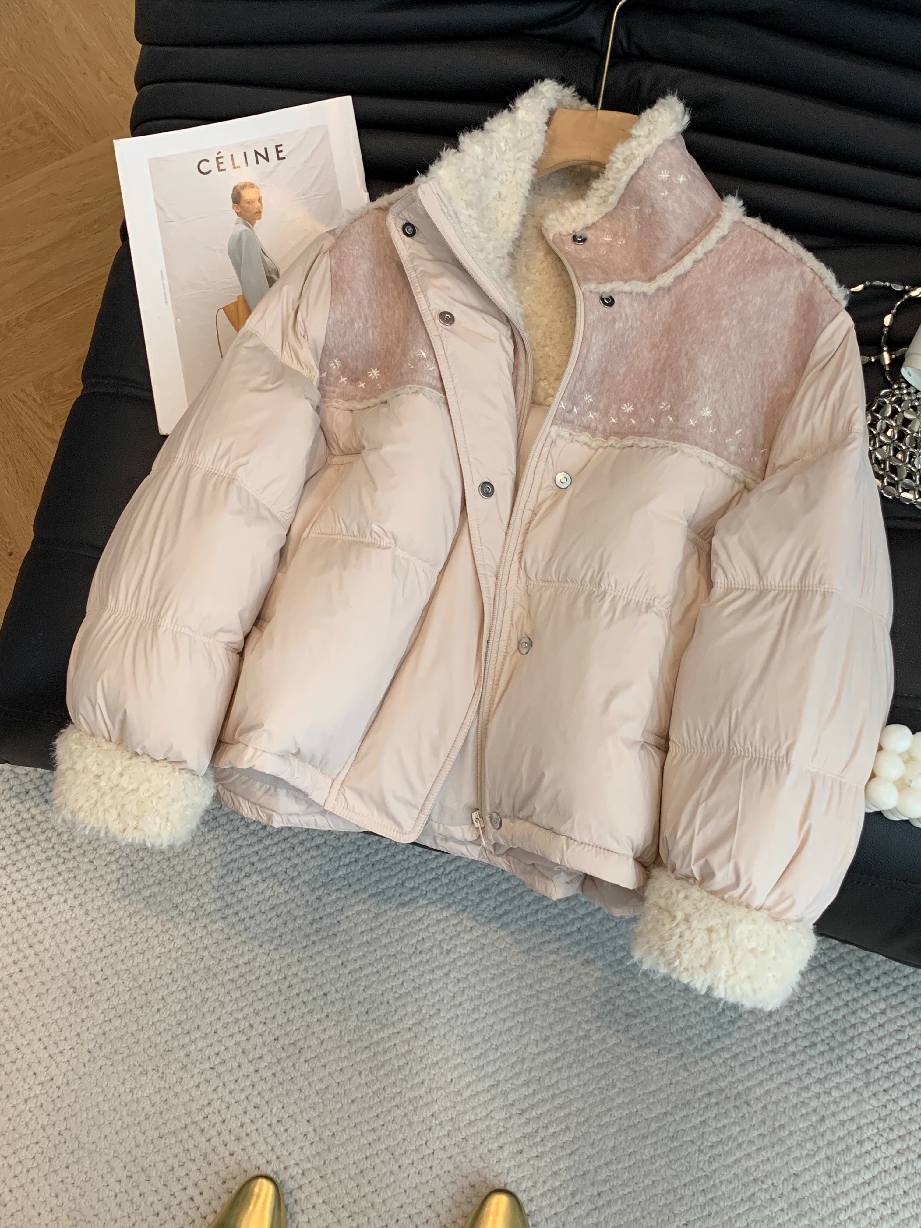 韩版慵懒拼接羽绒服外套女2025冬季宽松小个子设计感皮毛一体上衣