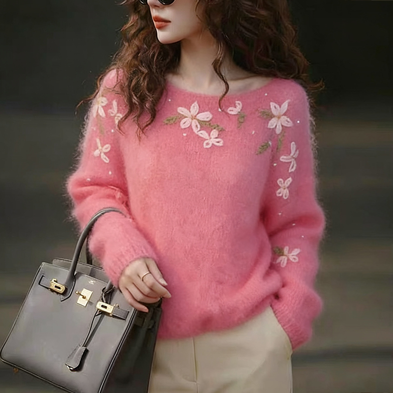 粉色套头毛衣女士秋冬慵懒高级感宽松减龄显瘦内搭打底针织衫上衣