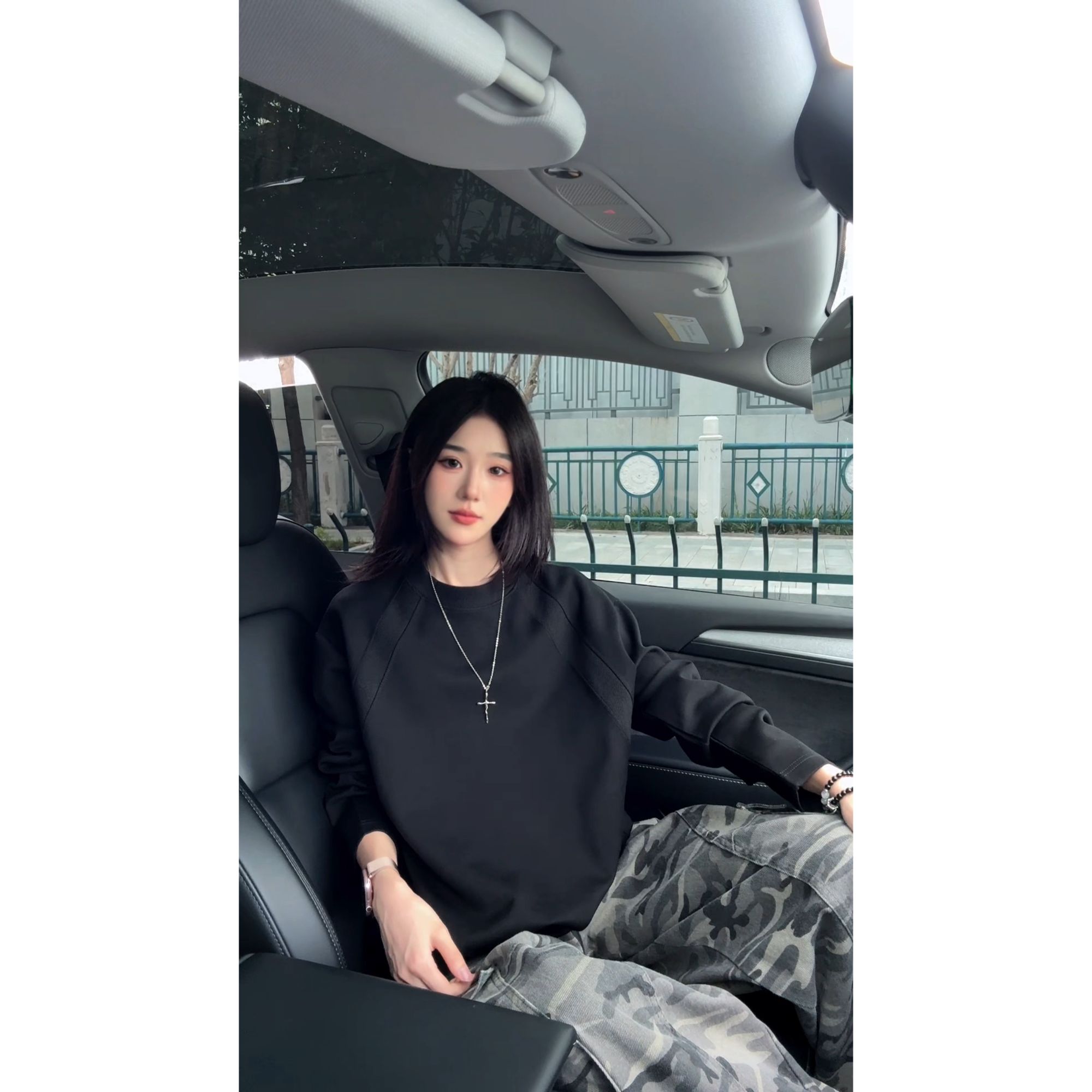 美式复古解构拼接长袖T恤男春秋潮牌小众百搭打底衫宽松休闲卫衣