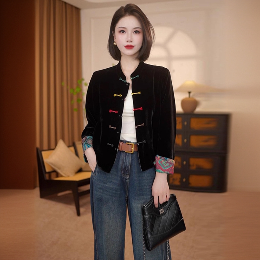 新中式丝绒衬衫女2025秋季新款洋气显瘦小个子国风盘扣双面穿外套