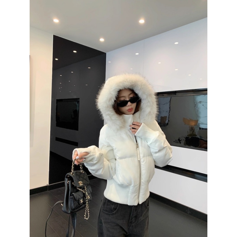 甜美小众高级感收腰棉衣2025冬季新款韩版辣妹毛领连帽加厚棉服女