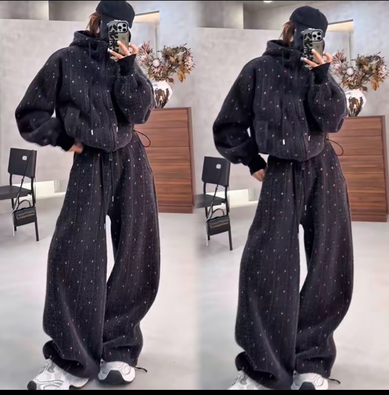 2025冬季时尚连帽百搭显瘦宽松洋气加绒加厚运动休闲女博士套装