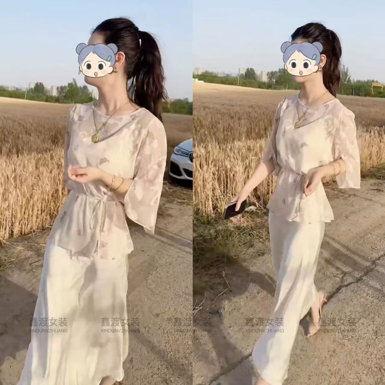 2025夏季新款时尚显瘦气质女士网红洋气两件套百搭款D5798