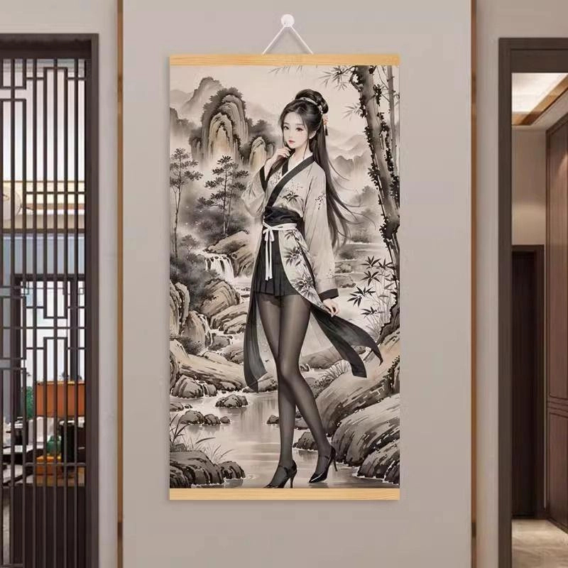 仕女图唐伯虎仿古真迹挂画卷轴搞笑恶搞兄弟朋友生日礼物装饰画