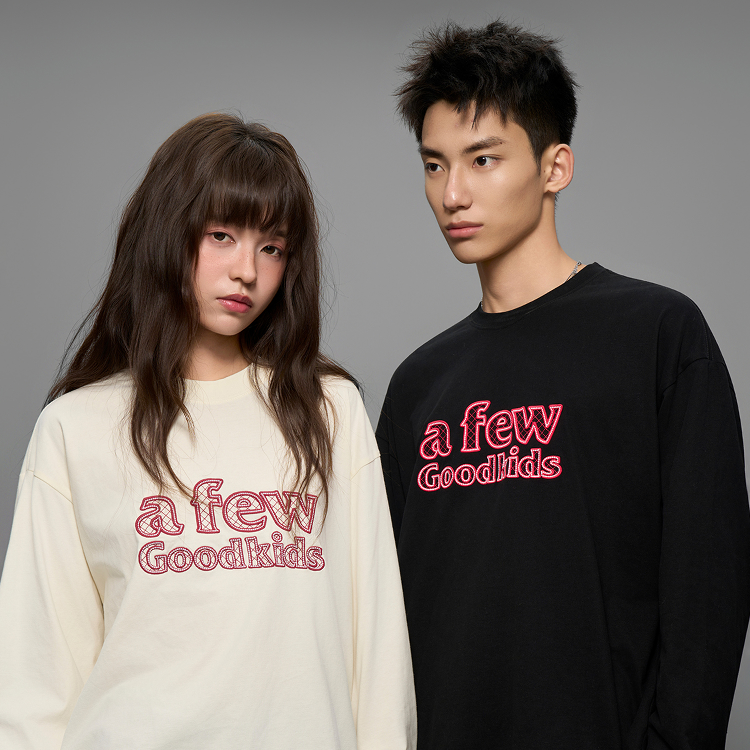 AFGK25FW镂空工艺线绣美式长袖T恤春秋男女情侣宽松百搭潮流休闲