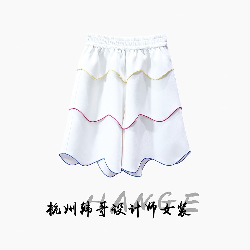 【韩哥女装】2025欧版象牙白白色波浪设计高克重高腰短裤8307-H4