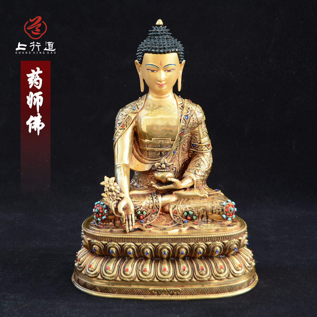 上行道尼泊尔手工錾刻铜鎏金雕塑东方禅意人物艺术摆件客厅书房