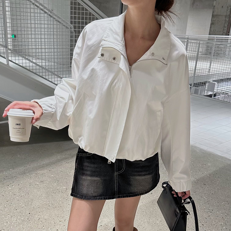 时尚简约纯色通勤百搭立领夹克外套女585-7688