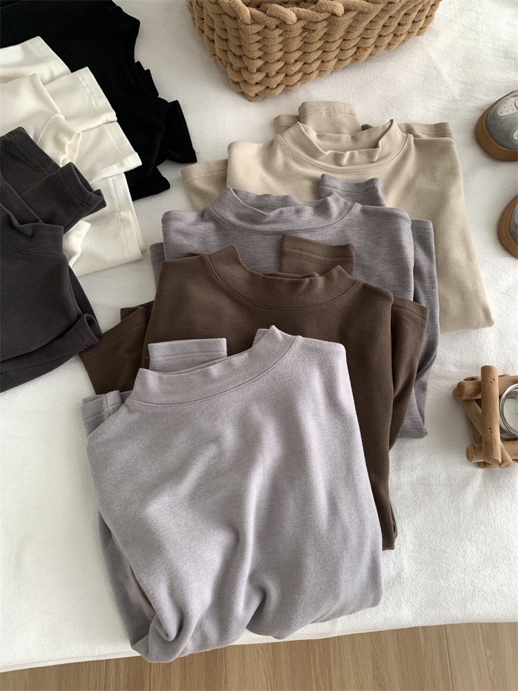 莱赛尔绵羊毛打底衫女秋冬显瘦百搭小立领T恤美丽奴+美雅碧上衣