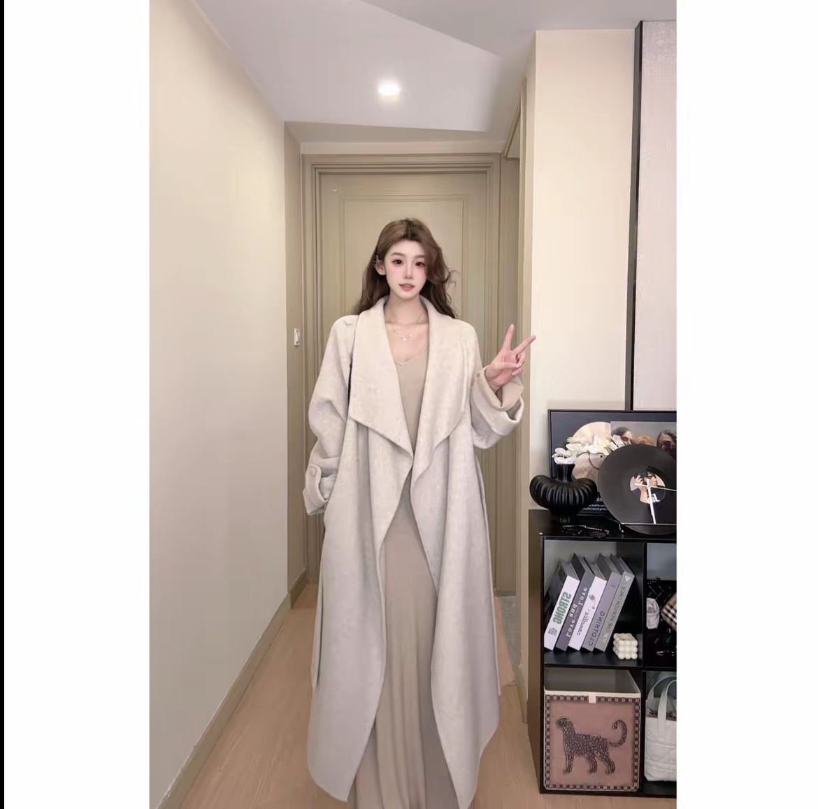 【盐风棱语】秋冬新款休闲显瘦宽松中长款双面羊毛大衣毛呢外套女