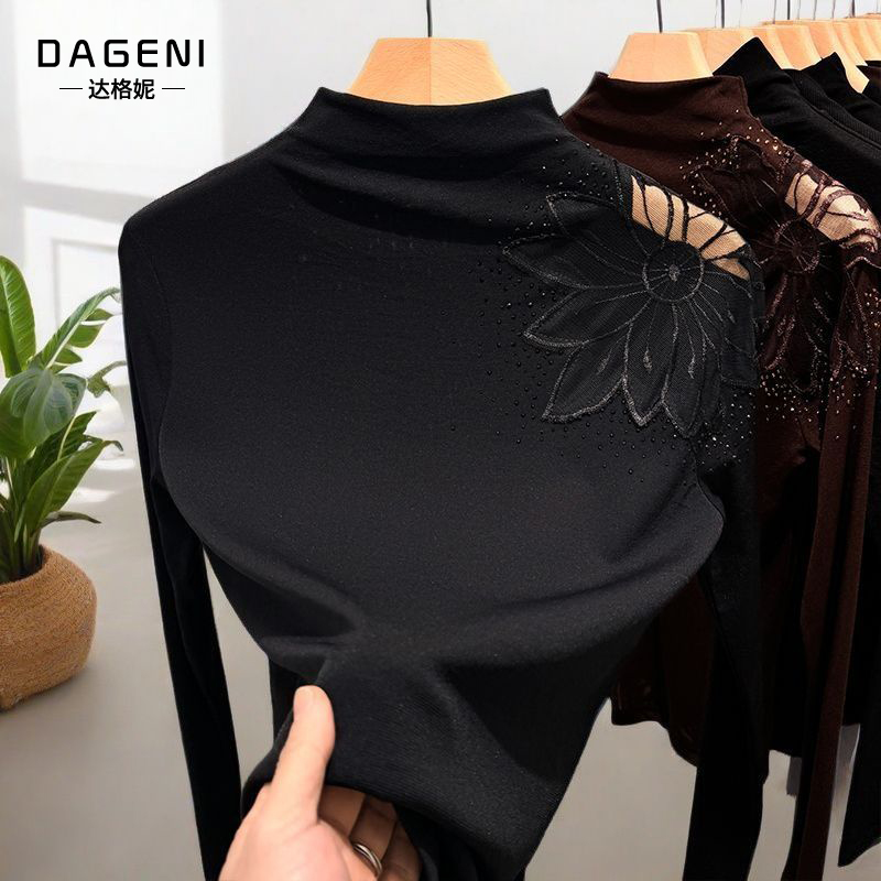 高级感网纱t恤打底衫女内搭秋季2025新款洋气百搭小衫上衣蕾丝衫