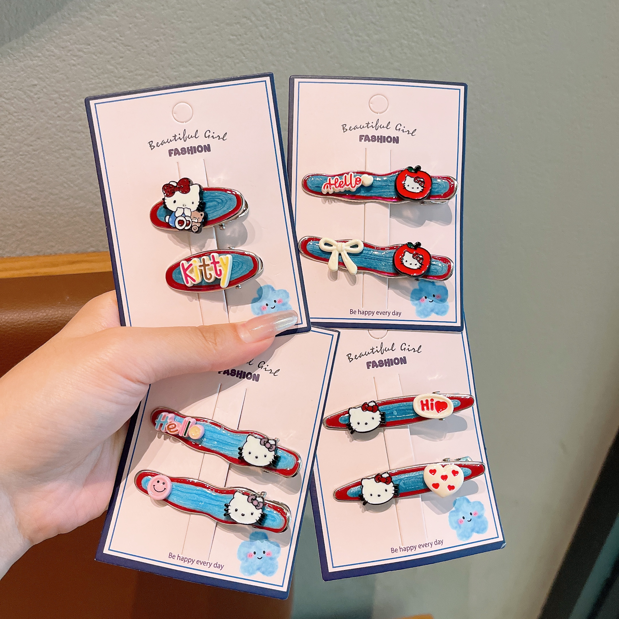 儿童可爱卡通红色Kitty发夹女高级感边夹侧边浏海夹发夹百搭头饰