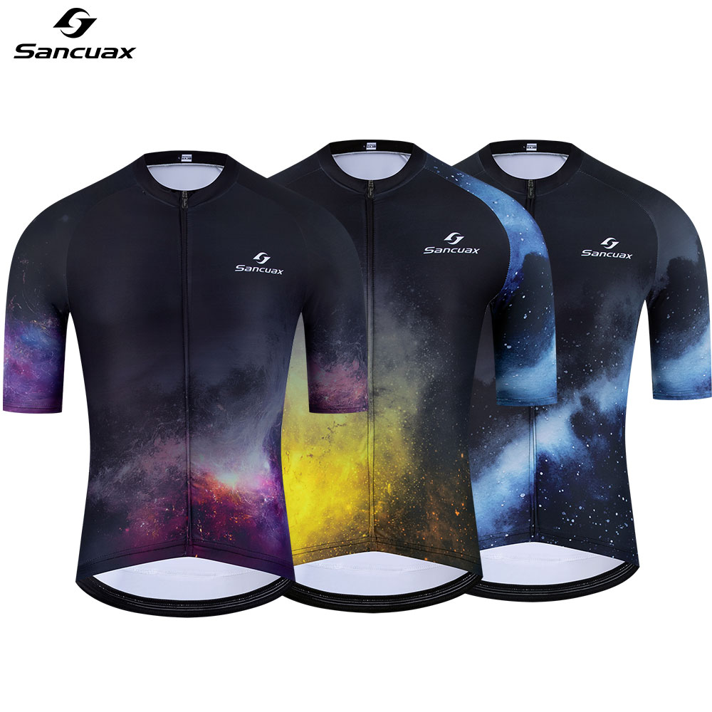 SANCUAX2025星空款夏季薄款短袖骑行服牛奶丝透气自行车骑行上衣