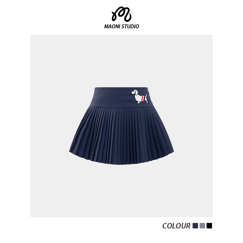 毛妮LADIESFIRST【青春手册】高腰百褶裙早秋刺绣学院风短裙L2131