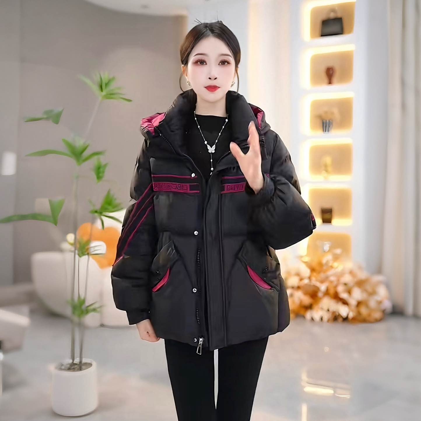 今年流行的冬季2025新款棉服女小个子加厚棉袄拼接棉衣加厚宽松