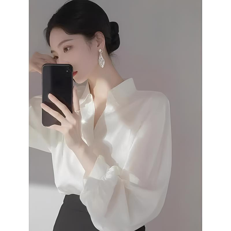 高级感法式白色长袖衬衫女秋季新款通勤轻熟御姐宽松百搭雪纺小衫