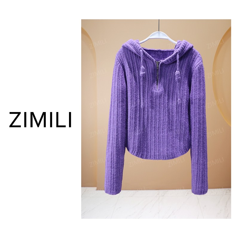 【亮哥欧货女装】冬季加厚羊毛《绒垛》紫罗兰连帽羊毛毛衣26560-Q4