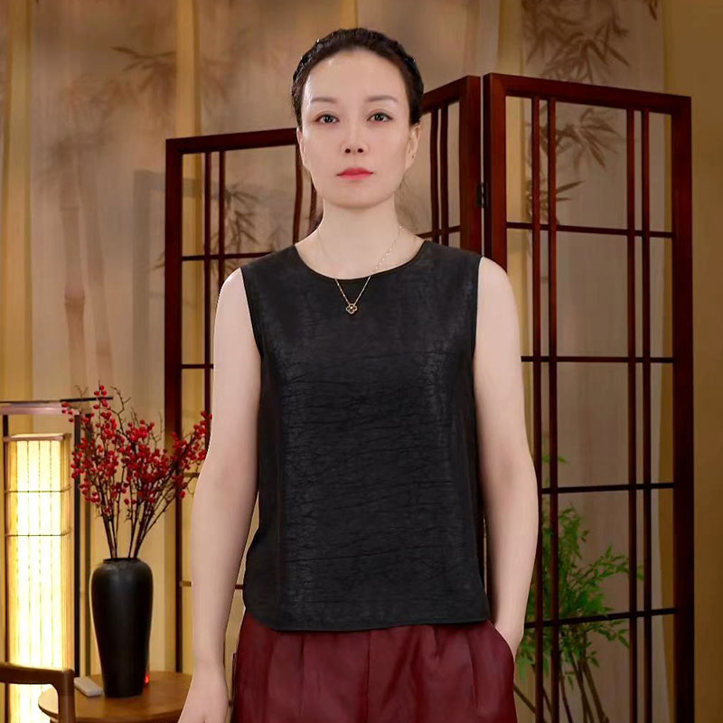 【阿邦香云纱】100%桑蚕丝黒龟老料吊带背心双面穿女装无袖打底小衫
