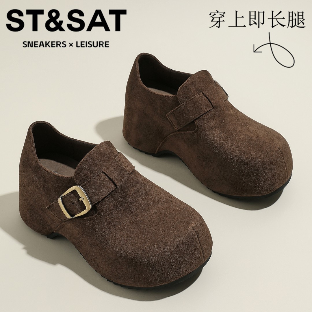 星期六复古纯色勃肯鞋女柔软不累脚松糕单鞋2025新款时尚乐福鞋女