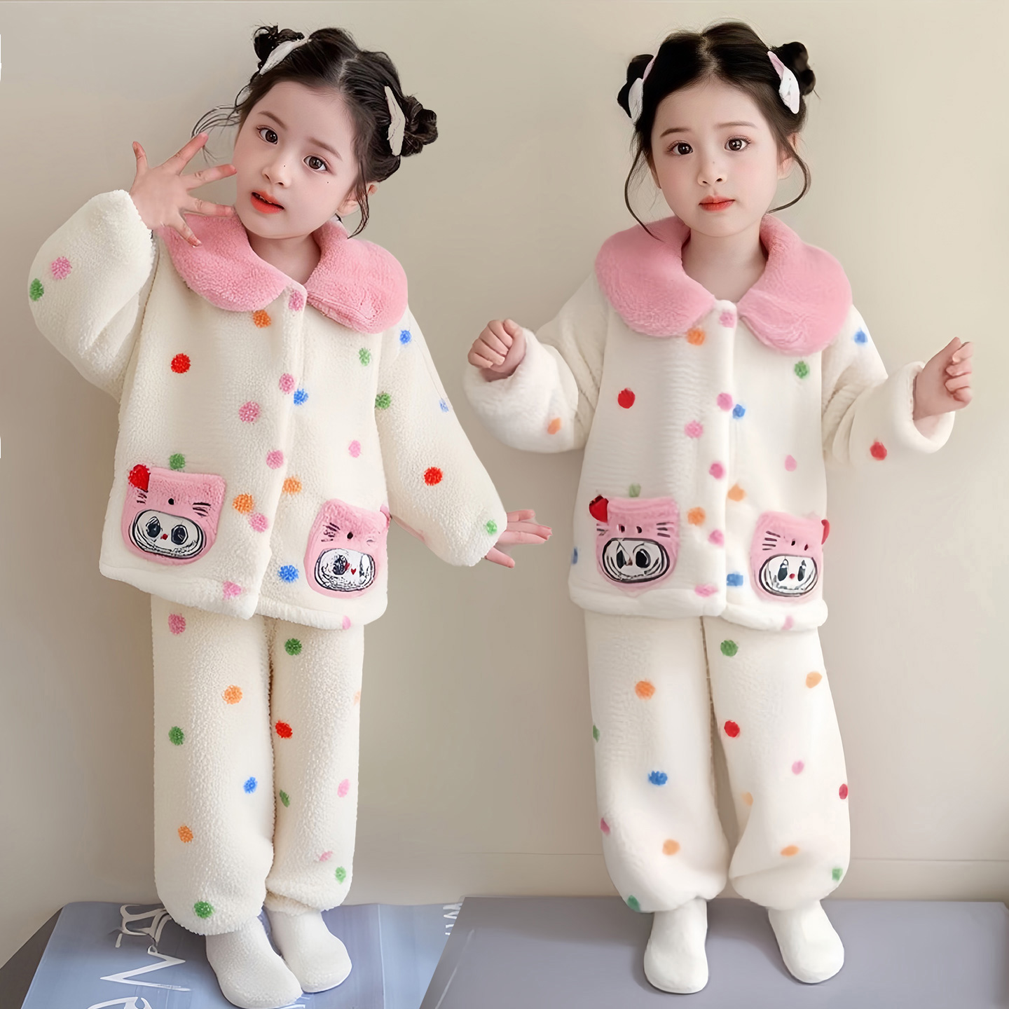 女童珊瑚绒睡衣秋冬款女孩2025新款女宝法兰绒套装可穿儿童家居服