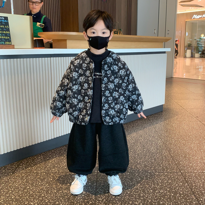 男童加绒套装2025新款秋冬装儿童韩范加厚宝宝衣服夹棉外套三件套