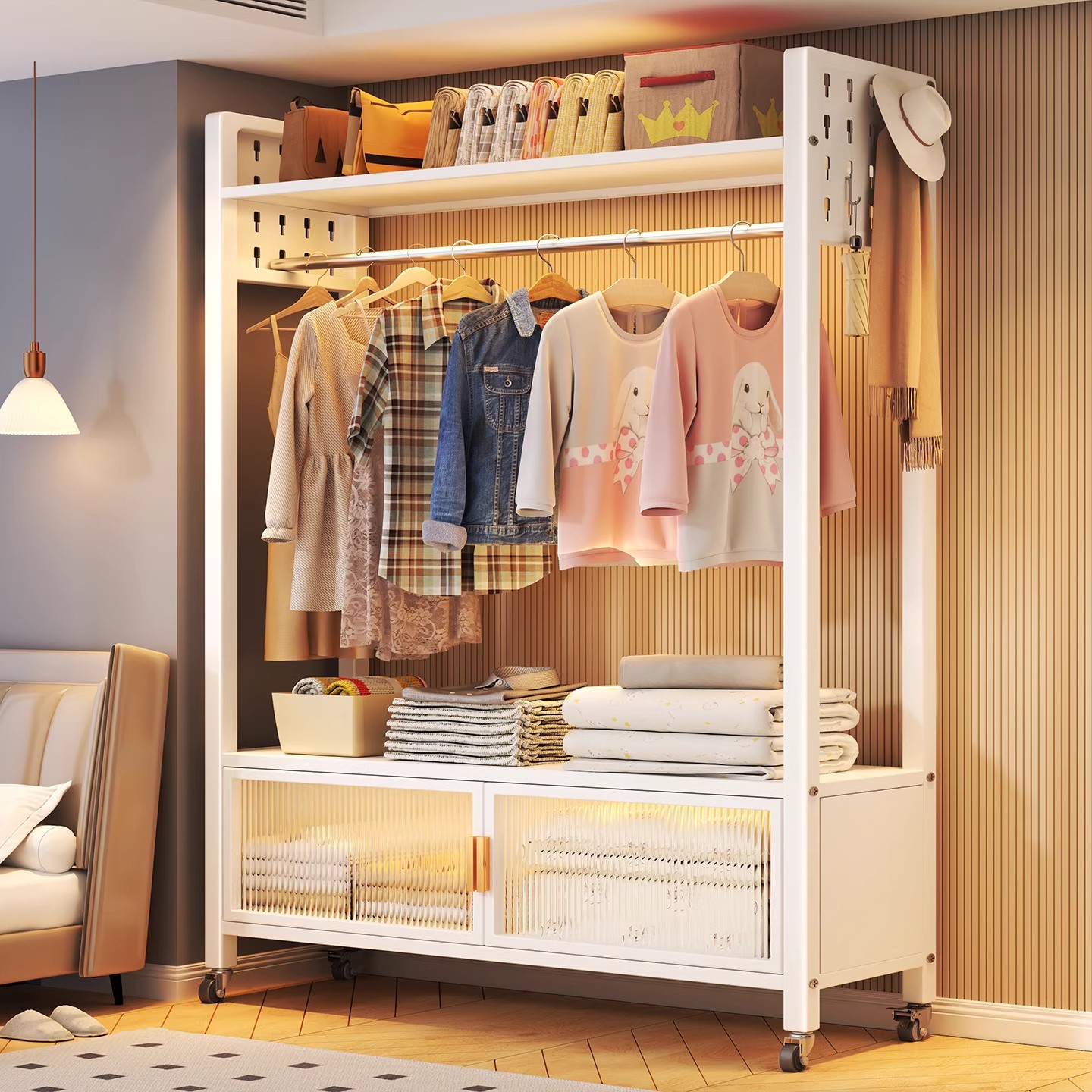 挂衣架卧室落地移动置物架爆款家用收纳衣帽架室内大容量简易衣柜