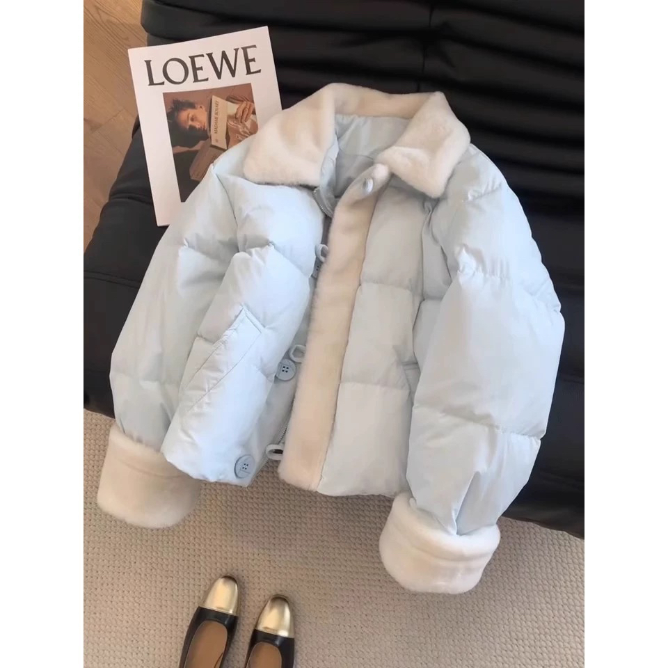 【509】韩系毛绒绒温柔减龄翻领拼接加厚服外套