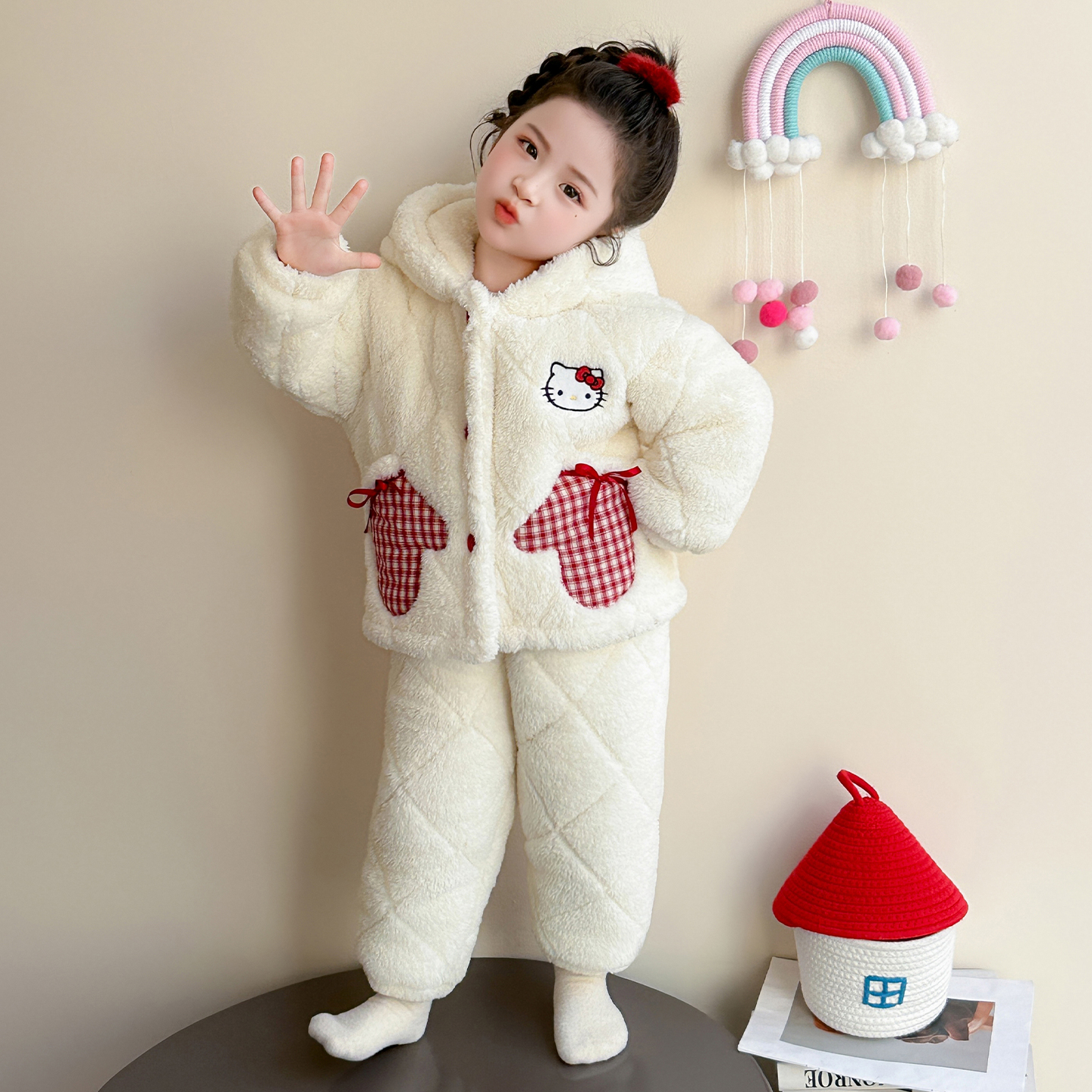 女童冬款套装2025年甜美款加绒加棉睡衣儿童可爱款家居服两件套